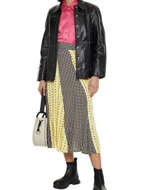 Ganni Black Gingham & Yellow Daisy Panel Midi Skirt